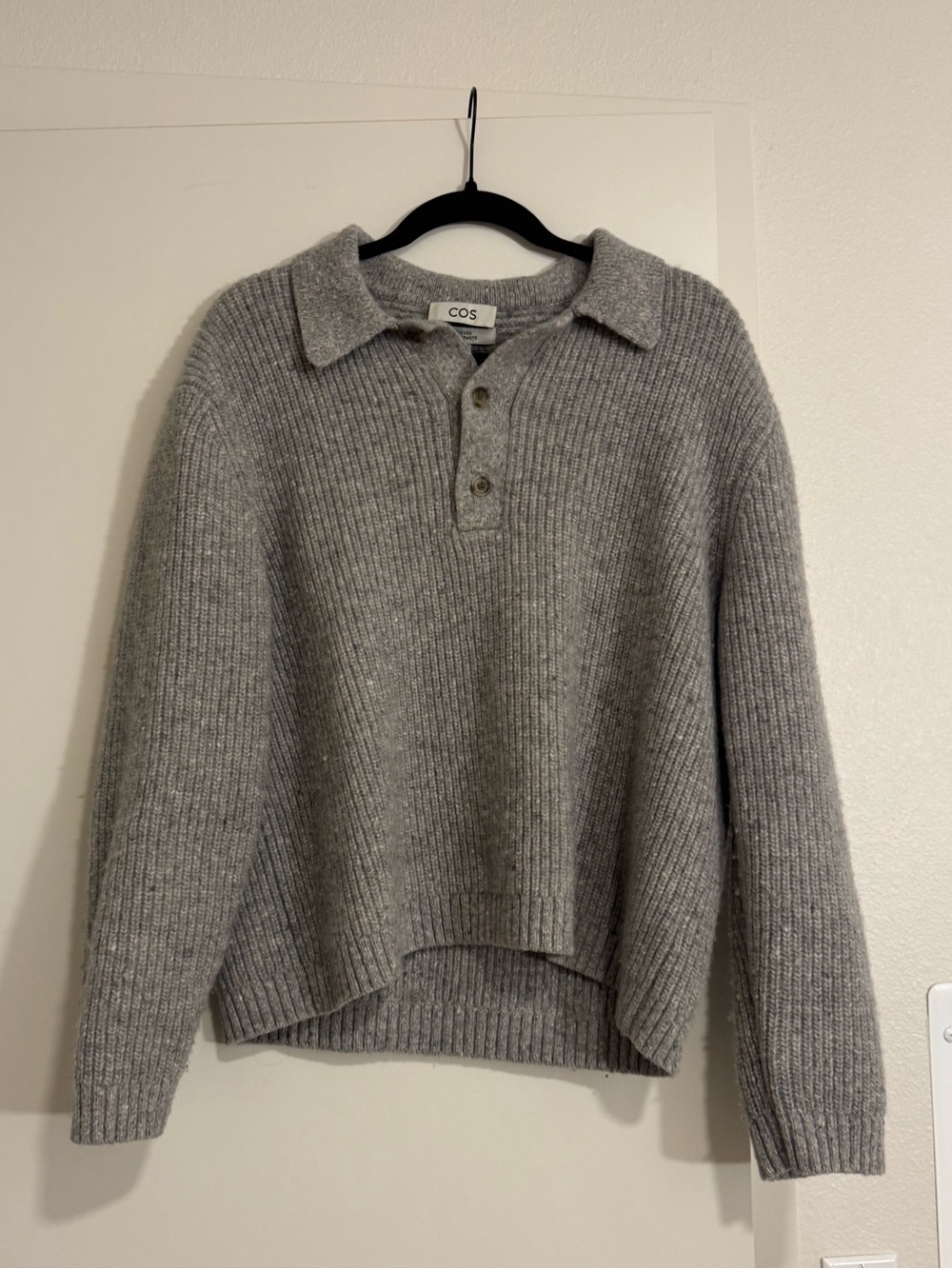 COS Grey Ribbed Polo Knit Sweater